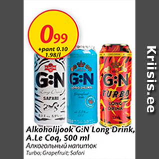 Allahindlus - Alkoholijook G:N Long Drink, A.Le Coq, 500 ml