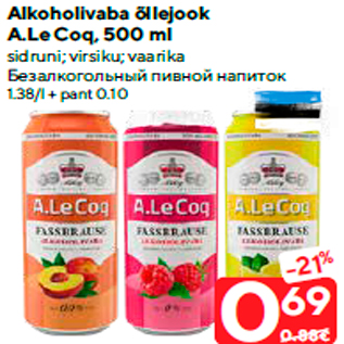 Allahindlus - Alkoholivaba õllejook A.Le Coq, 500 ml