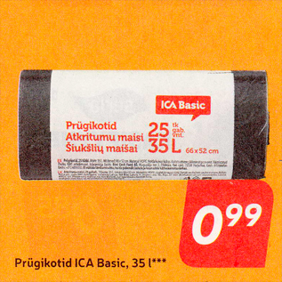 Скидка - Мешки для мусора ICA Basic, 35 л ***