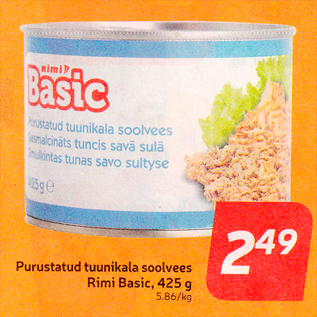 Allahindlus - Purustatud tuunikala soolvees Rimi Basic, 425 g