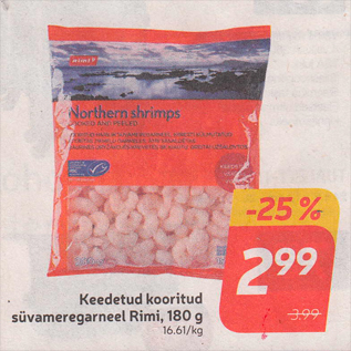 Allahindlus - Keedetud kooritud süvameregarneel Rimi, 180 g