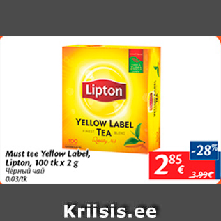 Allahindlus - Must tee Yellow Label, Lipton, 100 tk x 2 g