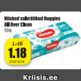 Allahindlus - Niisked salvrätikud Huggies All Over Clean 56 tk