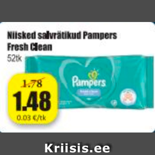 Allahindlus - Niisked salvrätikud Pampers Fresh Clean 52 tk