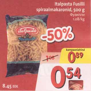 Allahindlus - Italpasta Fusilli sparaalmakaronid