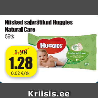 Allahindlus - Niisked salvrätikud Huggies Natural Care 56 tk