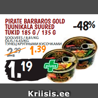 Allahindlus - PIRATE BARBAROS GOLD TUUNIKALA SUURED TÜKID 185 G / 135 G