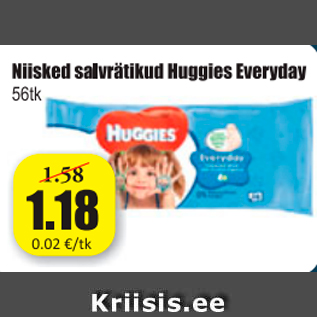 Allahindlus - Niisked salvrätikud Huggies Everyday 56 tk