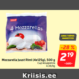 Allahindlus - Mozzarella juust Rimi (4x125g), 500 g