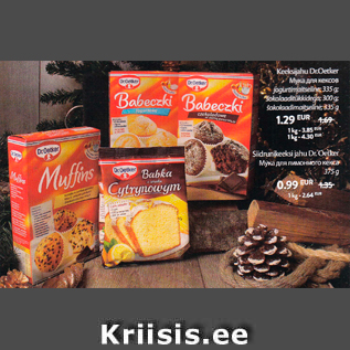 Allahindlus - Keeksijahu Dr.Oetker jogurtimaitseline, 335 g; šokolaaditükkidega, 300 g; šokolaadimaitseline, 335 g - 1,29; Sidrunikeeksi jahu Dr. Oetker, 375 g - 0,99