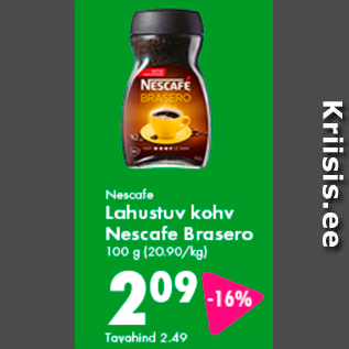 Allahindlus - Nescafe Lahustuv kohv Nescafe Brasero, 100 g