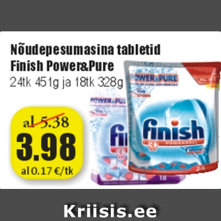 Allahindlus - Nõudepesumasina tabletid Finish Power&Pure