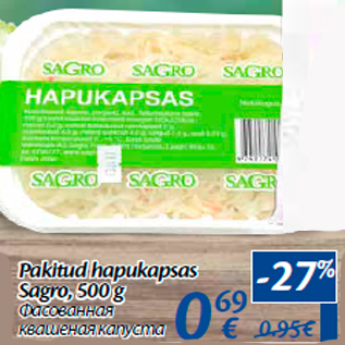 Allahindlus - Pakitud hapukapsas Sagro, 500 g