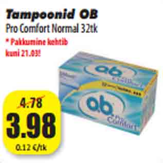 Allahindlus - Tampoonid OB Pro Comfort Normal 32tk