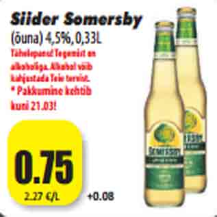 Allahindlus - Siider Somersby (õuna) 4,5%, 0,33L