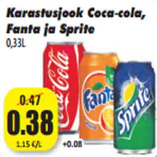 Allahindlus - Karastusjook Coca cola, Fanta ja Sprite 0,33L