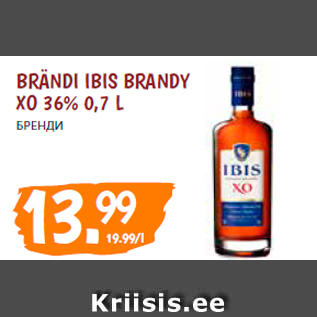 Allahindlus - BRÄNDI IBIS BRANDY XO 36% 0,7 L