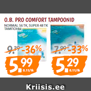 Allahindlus - O.B. PRO COMFORT TAMPOONID