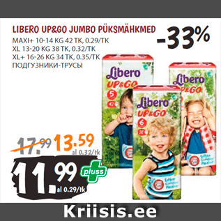 Allahindlus - LIBERO UP&GO JUMBO PÜKSMÄHKMED