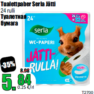 Allahindlus - Tualettpaber Serla Jätti 24 rulli