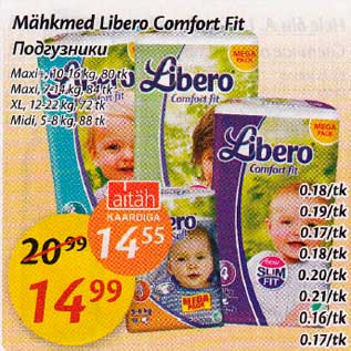 Allahindlus - Mähkmed Libero Compfort Fit *Maxi+ 10-16kg,80tk *Maxi, 7-14kg,84tk *XL 12-22kg, 72tk *Midi 5-8kg,88tk