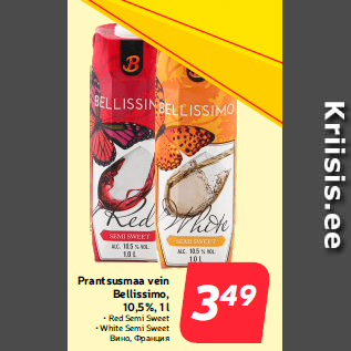 Allahindlus - Prantsusmaa vein Bellissimo, 10,5%, 1 l