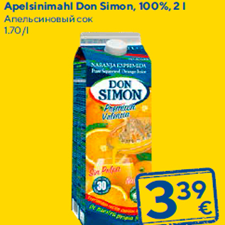 Allahindlus - Apelsinimahl Don Simon, 100%, 2 l