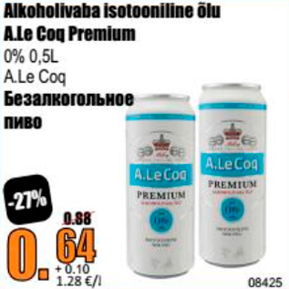 Allahindlus - Alkoholivaba isotooniline õlu A.Le Coq Premium