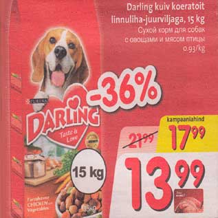 Allahindlus - Darlink kuiv koeratoit linnuliha-juurviljaga, 15 kg