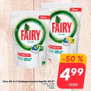 Allahindlus - Fairy All-in-1 nõudsepesumasina kapslid, 48 tk*