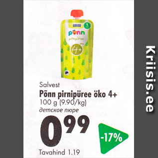 Allahindlus - Salvest Põnn pirnipüree öko 4+