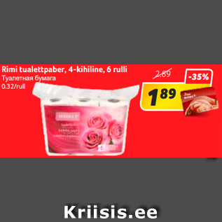 Allahindlus - Rimi tualettpaber, 4-kihiline, 6 rulli