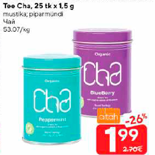 Allahindlus - Tee Cha, 25 tk x 1,5 g