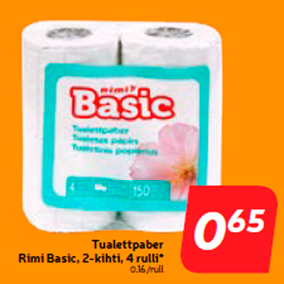 Скидка - Туалетная бумага Rimi Basic, 2 слоя, 4 рулона *