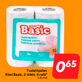 Allahindlus - Tualettpaber Rimi Basic, 2-kihti, 4 rulli*