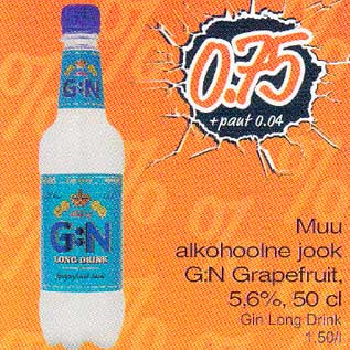 Allahindlus - Muu alkohoolne jook G:N Grapefruit,5,6%,50 cl Gin Lоnq Drink