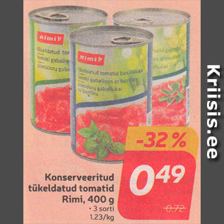 Allahindlus - Konserveeritud tükeldatud tomatid Rimi, 400 g