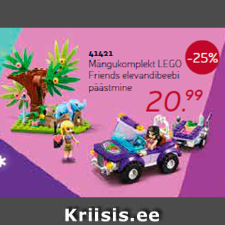 Allahindlus - Mängukomplekt LEGO Friends elevandibeebi päästmine