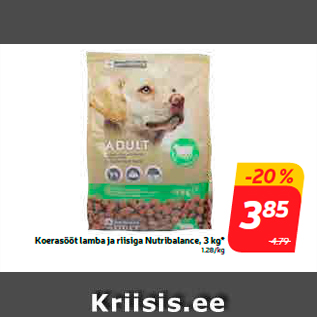 Скидка - Корм для собак с бараниной и рисом Nutribalance, 3 кг*