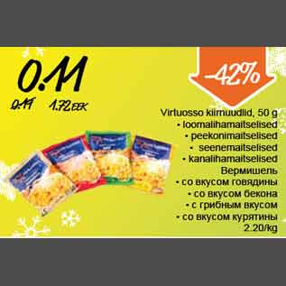 Allahindlus - Virtuosso kiirnuudlid, 50 g - loomalihamaitselised peekonimaitselised, seenemaitselised, kanalihamaitselised