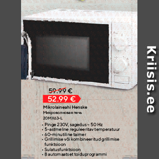 Allahindlus - Mikrolaineahi Henske, 20MX63-L