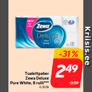 Allahindlus - Tualettpaber Zewa Deluxe Pure White, 8 rulli***