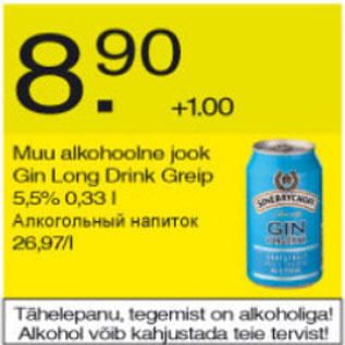 Allahindlus - Muu alkohoolne jook Gin Long Drink Greip