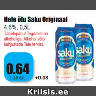 Allahindlus - Hele õlu Saku Originaal