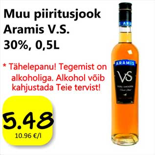 Allahindlus - Muu piiritusjook Aramis V.S. 30%, 0,5 l