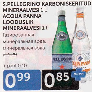 Allahindlus - S.PELLEGRINO KARBONISEERITUD MINERAALVESI 1 L, ACQUA PANNA LOODUSLIK MINERAALVESI 1 L