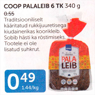 Allahindlus - COOP PALALEIB 6 TK 340 G