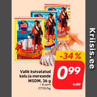 Allahindlus - Valik kuivatatud kalu ja mereande MSDM, 36 g