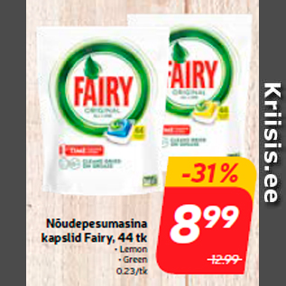 Allahindlus - Nõudepesumasina kapslid Fairy, 44 tk