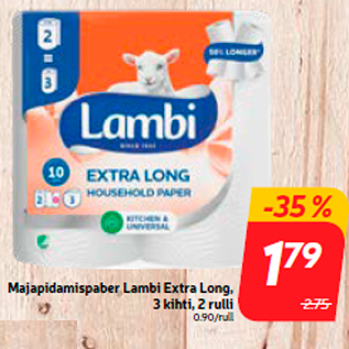 Allahindlus - Majapidamispaber Lambi Extra Long, 3 kihti, 2 rulli